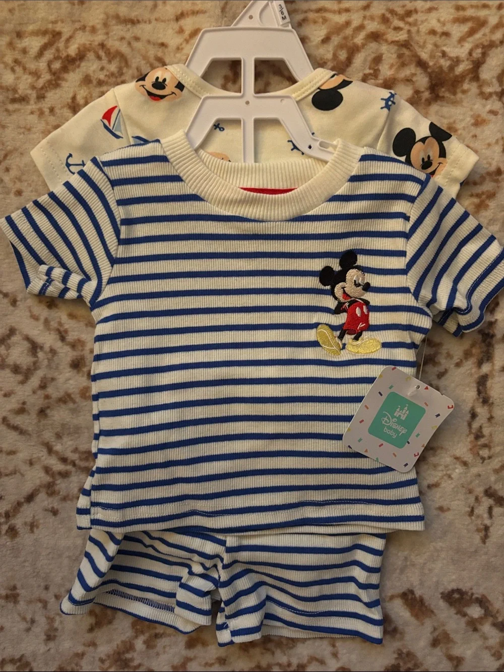 Disney Baby Striped Mickey Embroidered Blue & White Set
